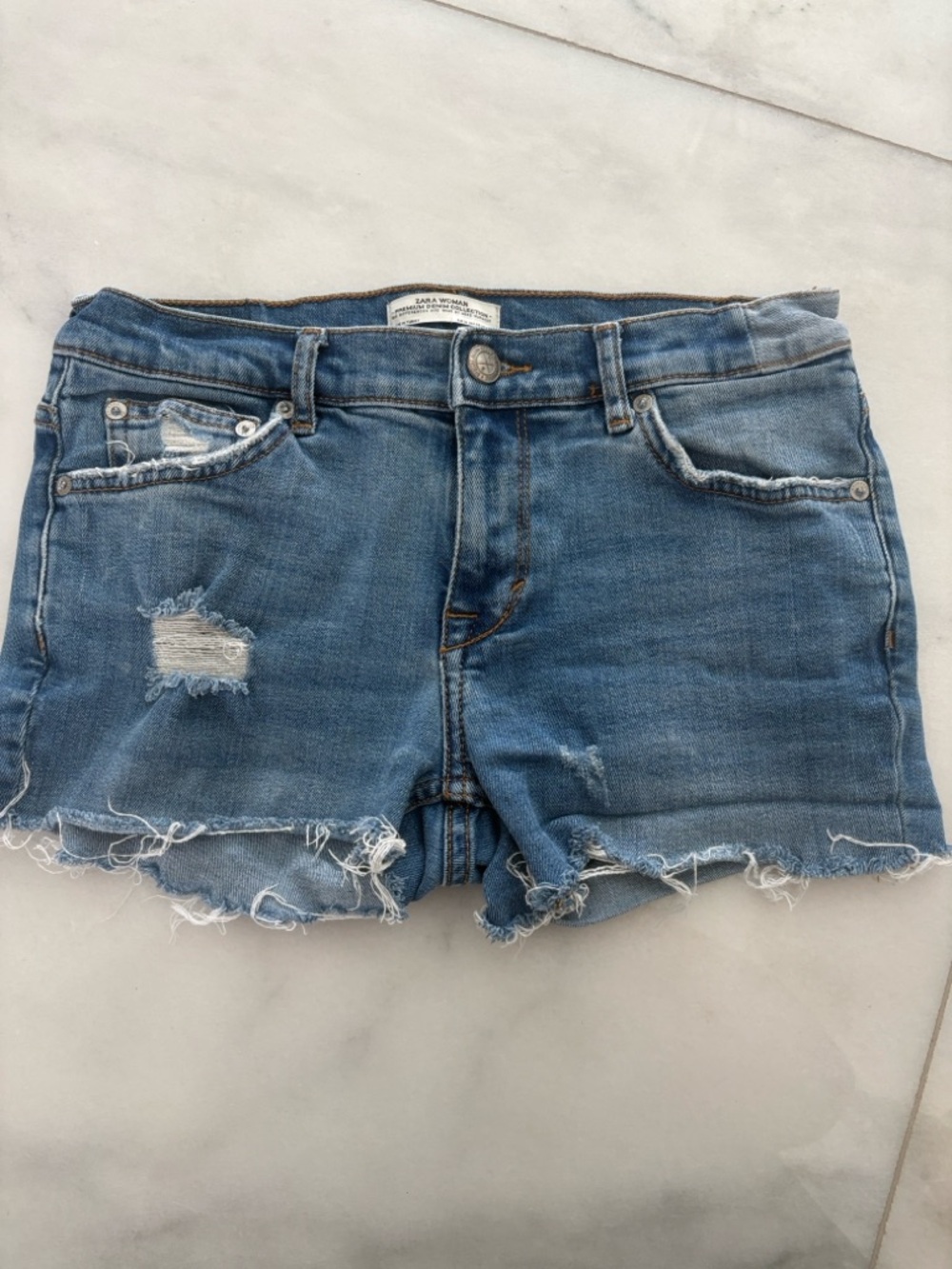Zara Light Blue Distressed Denim Cutoff Shorts